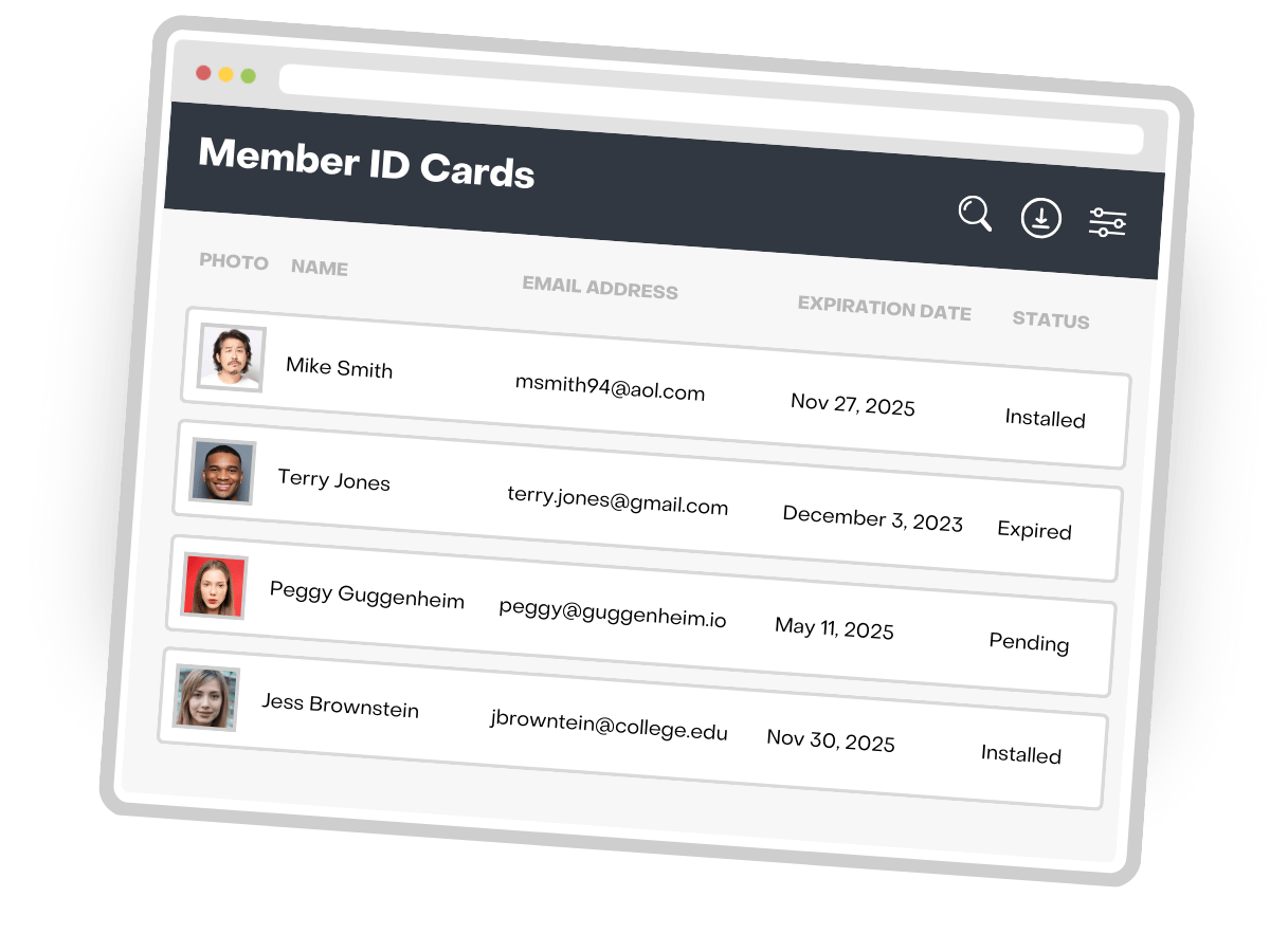 Screenshot of id card management dashboard